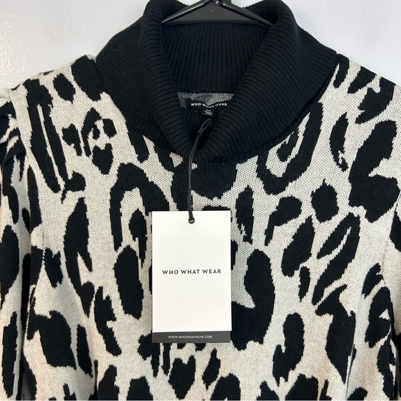 NWT Who What Wear Black/White Leopard/Animal Print Sweater Mini Dress Medium - Picture 12 of 14